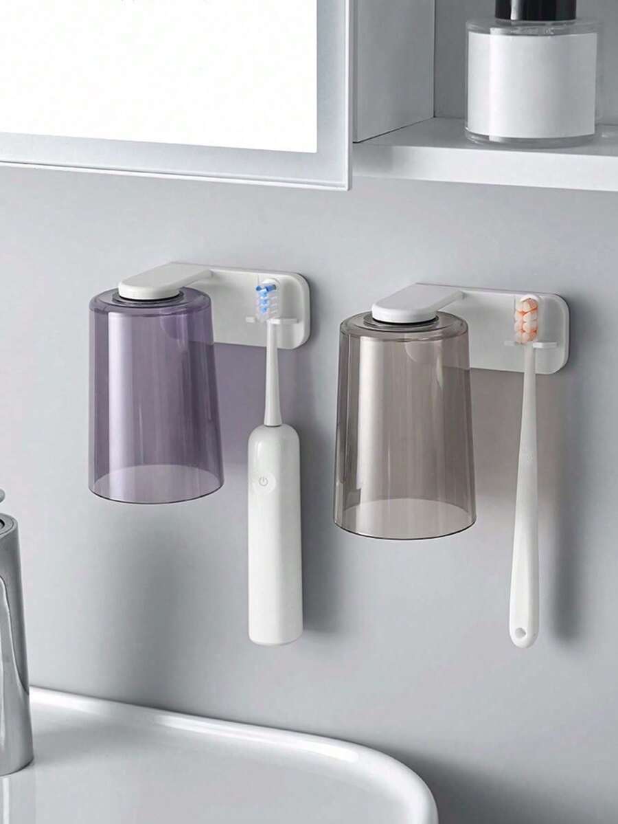 Wall-Mounted Magnetic Toothbrush Holder - Transparent Waterproof Bathroom Storage Rack With Rinsing Function, Space-Saving, Suitable For Vanity, Dorm, RV Travel And More | Modern Home Decor Accessory - White - View 1