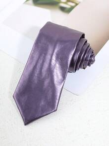 1 件男士时尚休闲纯色 2 英寸窄手工 PU 领带，适合日常工作、郊游、商务、学校、派对搭配男士领带
