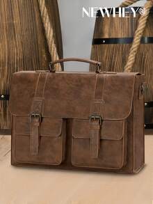 NEWHEY 15.6英寸男士真皮斜挎包，复古笔记本电脑公文包，防水单肩包，适合工作、办公室、大学、商务场合，也可作圣经包使用。 - 彩色 - 查看 2