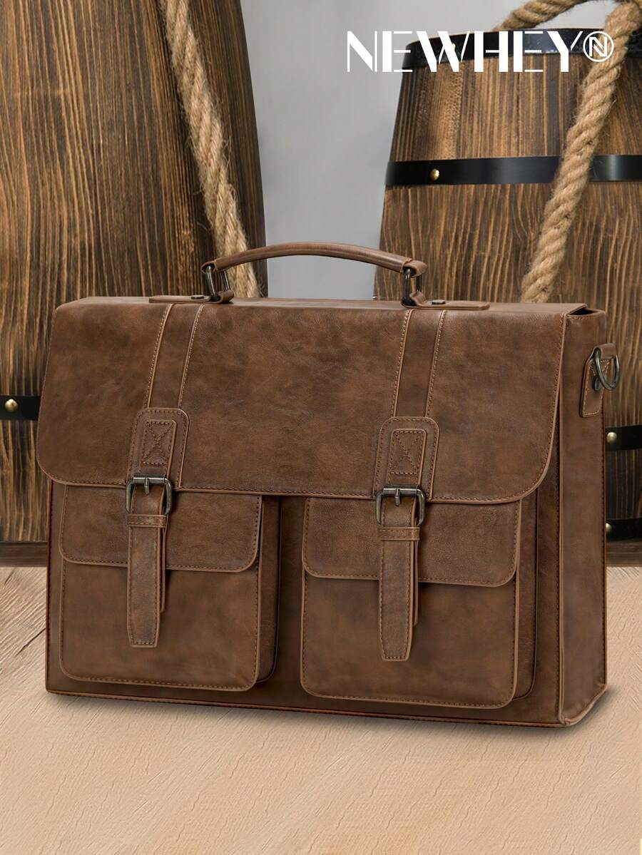 NEWHEY 15.6英寸男士真皮斜挎包，复古笔记本电脑公文包，防水单肩包，适合工作、办公室、大学、商务场合，也可作圣经包使用。