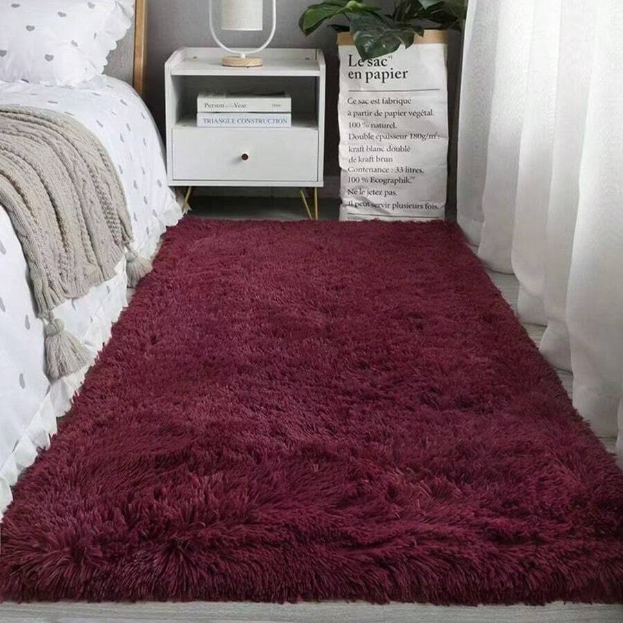 150CM*200CM Alfombra grande, sala de estar, luz engrosada especial, dormitorio de alta gama de lujo, sofá, cama, felpa larga, alfombra de piso - Rojo - Ver 1