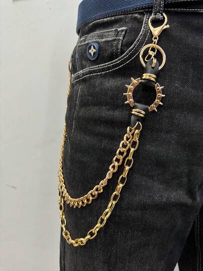 1 st minimalistisk modekedja med dubbel lager, järnkedja och aluminiumkedja med nitring, unisex midjekedja, lämplig för vardagsbruk, gata, fest, dejt, present