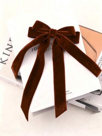 1个天鹅绒蝴蝶结发夹，女士红色蝴蝶结可爱发夹，缎带蝴蝶结发卡，长尾蝴蝶结发夹，派对发饰