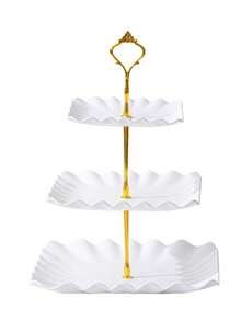 10PCS 3-Tier Cupcake Stand, Fruit Platter, Plastic Tiered Serving Stand, Square Dessert Tray For Tea Party - 白色 - 查看 8