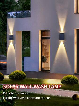 1个太阳能双面照明壁灯，带聚焦透镜，远射户外灯，墙面装饰氛围照明，适用于庭院墙面照明、阳台墙面景观、豪华夜间装饰、户外多方向照明效果和场景布置