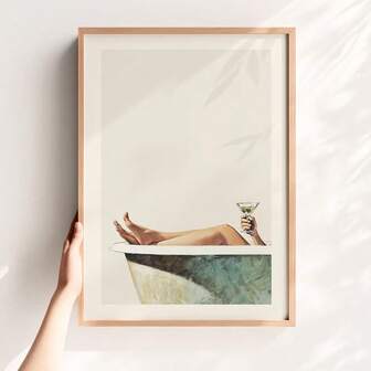 1 pieza Cartel de lienzo con mujer en bañera retro con martini, enmarcado/sin enmarcar, arte de pared divertido para baño, decoración de cocktail, pintura para apartamento, sala de estar, dormitorio, decoración del hogar moderna