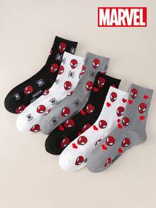 Marvel 6 Pairs,3 Pairs,1 Pair Random Of Universal Spider Man Heart-Shaped Printed Cool, Sweet, And Fashionable Thigh High Socks, Suitable For Daily Outings, Fan Gatherings, And Couple Outfits - Multicolor - View 2