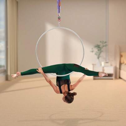 Aerial Hoop Kit 37.4in Aerial Dance Circus Ring For Yoga Acrobatics Gymnastics Stainless Steel Silver Purple Christmas Home Gym Studio Easy Installation With Carabiners Sling