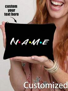 Personalized Name Makeup Bag, Friend Theme Birthday Party, Bridal Shower, Bachelorette Party, Bridal Wedding, Engagement, Bridesmaid Gift, Cosmetic Bag, Travel Toiletry Bag, Women's Birthday Gift, Mother's Day Gift, Zipper Snack Bag, Pencil Case, Wedding Gift, Custom Toiletry Bag, Street Fashion - Multicolor - View 3