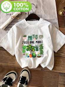 1 camiseta con estampado digital divertido Plantas, macetas, naturaleza, decoración 180g, serie clásica, camiseta de manga corta para mujer, 100% algodón, cuello redondo retro casual - Blanco - Ver 1