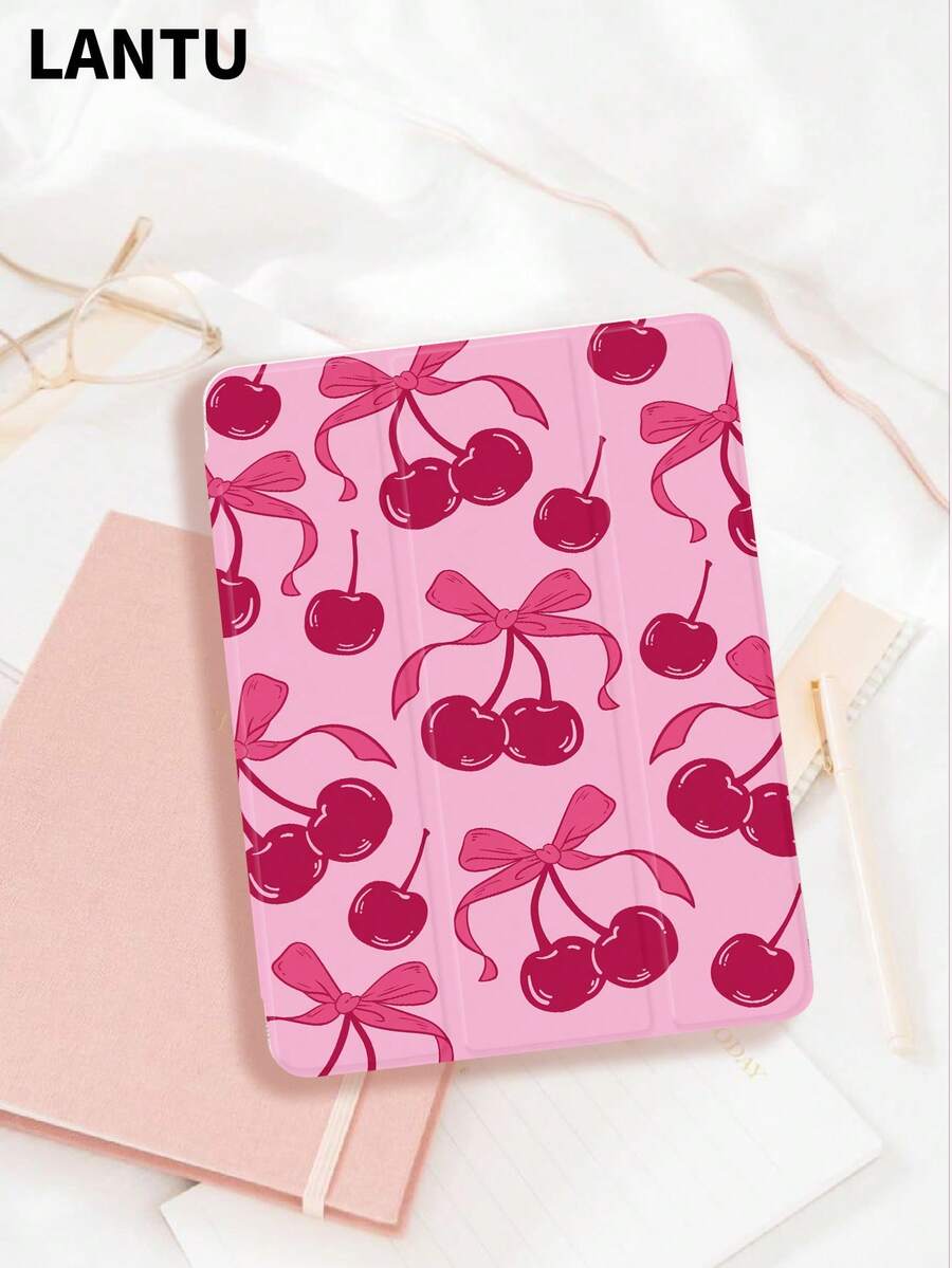 1pc Pink Cherry Blossom Retro Pattern Tablet Protective Case, Compatible With Apple IPad 10.2", IPad Pro 11" 2020/2021, IPad (A16) 11" 11th Gen 2025, IPad 9th/10th Gen, IPad Air 4th 10.9", Galaxy Tab S6 Lite 10.4", /, Anti-Drop, With Pencil Slot, Sleep/Wake Support, A Romantic Gift For Tablet Users - Multicolor - View 1