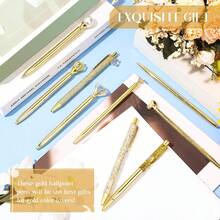 9pcs Metal Crystal Ballpoint Pens, Diamond Pens, Liquid Sand Glitter Pens With Black Ink, Cute Pens For Female Students, Desk Supplies - Black - View 5