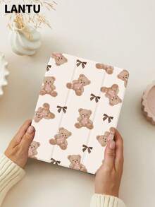1pc Teddy Bear & Bow Tie Pattern Tablet Protective Case, Compatible With Apple IPad 10.2", IPad Pro 11" 2020/2021, IPad (9th/10th Gen) 11", IPad Air 4th 10.9", Galaxy Tab S6 Lite 10.4", /, Anti-Drop, Pencil Slot, Sleep/Wake Support, Romantic Gift For Tablet Users - Multicolor - View 4