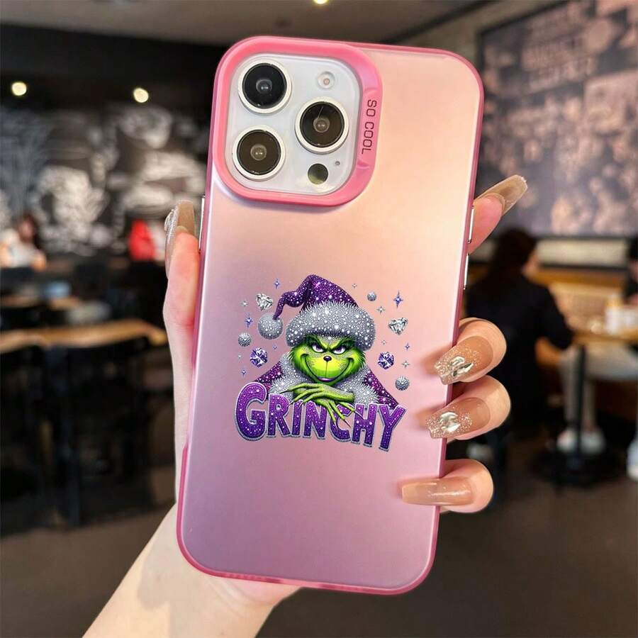 Personaje De Dibujos Animados Verde And Gemstone Christmas Holiday Pattern Apple Case For IPhone 15 Pro Max/16 Pro Max/16 Plus/ 17 Pro Max/15 Plus/14 Pro Max/14 Plus/13 Pro Max/13 Plus/12 Pro Max/11 Pro Max | Drop-Proof Wear-Resistant Scratch-Resistant | Christmas Phone Case - 粉色 - 查看 1