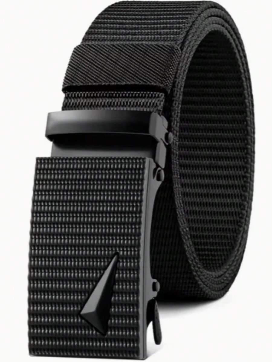Men's Wide Belt, Reinforced Canvas, With Automatic Iron Buckle - 黑色 - 查看 1