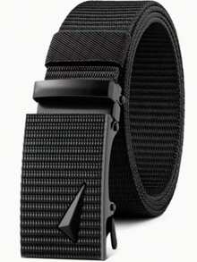 Men's Wide Belt, Reinforced Canvas, With Automatic Iron Buckle - 黑色 - 查看 6
