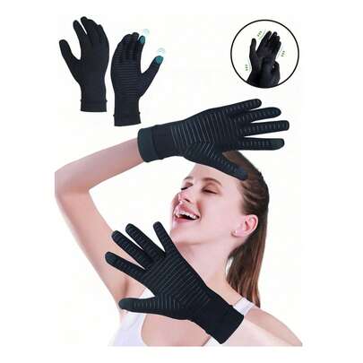 1 Pair Black Copper Compression Gloves, Anti-Slip Touchscreen Gloves For Men & Women, Suitable For Typing, Supporting Joint Pressure, Copper Ion Training Anti-Slip Gloves, Breathable Care Pressure Gloves, Cycling Gloves