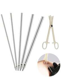 Bộ 5 kim xỏ khuyên tai mũi cơ thể kích thước hỗn hợp 12G 14G 16G 18G 20G Bộ trang sức xỏ khuyên bằng thép không gỉ và 1 kẹp khóa có khe cho bộ dụng cụ - kim đâm - Xem 10