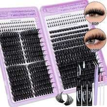 596Pcs Lash Extension Kit 8-20mm Cluster Lashes Kit+Bottom Lashes Clusters Eyelash Extensions With Lash Bond And Seal,Lash Tweezers,Eyelash Brush(80P 100P+Bottom Lashes) - màu đen - Xem 10