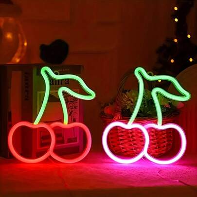 Cute Cherry Neon LED Sign, USB Or Battery Powered, Suitable For Bedroom, Wedding, Birthday Party, Anniversary, Valentine's Day Home Decor, Restaurant, Bedroom, Birthday Party, Game Room Decorative Lighting