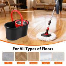 Spin Mop And Bucket With Wringer Set,360° Mop And Bucket System With One Microfiber Mop Refills And 50" Extended Handle For Floor Cleaning (Black) - màu đen - Xem 8
