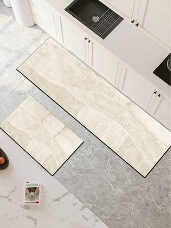 1 pieza Alfombra/Tapete de cocina absorbente de estilo minimalista y de moda con textura de líneas creativas, de aproximadamente 3 mm de grosor, lavable y adecuada para cocina, baño, entrada, lavandería, estudio, sala de estar, dormitorio, pasillo