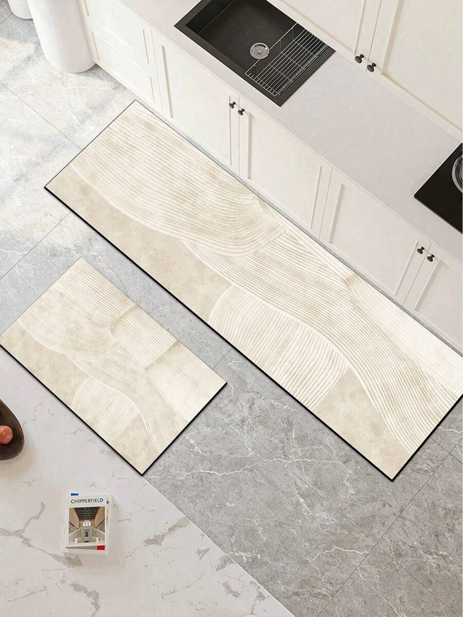 1 pieza Alfombra/Tapete de cocina absorbente de estilo minimalista y de moda con textura de líneas creativas, de aproximadamente 3 mm de grosor, lavable y adecuada para cocina, baño, entrada, lavandería, estudio, sala de estar, dormitorio, pasillo - Multicolor - Ver 1