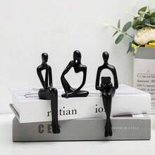 Gold Home Decor Thinker Statue Accents, Set Of 3 Thinker Sculptures Office Decor Modern Abstract Resin Decoration On Shelf Table Desk Living Room Office Bedroom Small Gold - 小黑 - 查看 2