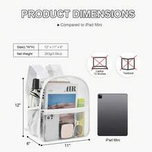 12x12x6 Approved Clear Stadium Backpack – Reinforced Wide Shoulder Straps, Lightweight & Durable Small Transparent Bag For School, Concerts, Work, Festivals & Sports Events, Waterproof Clear Backpack, Casual Style For Outdoor Sports Or Travel Convenience - 白色 - 查看 3