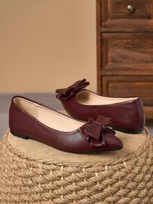 MonaNise Sapatos femininos confortáveis de bico fino nas cores preto, branco, azul marinho com laço, vermelho para festa, amarelo casual e rosa versátil. - Borgonha - Ver 4