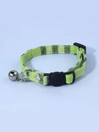 1pc Canvas Green Anti-Choking Thickened Cat Bell Collar, Adjustable Size, Suitable For Cats All Year Round
