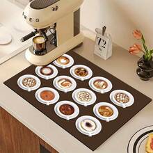 1pc Coffee Pattern Absorbent Drying Mat, Kitchen Decor Coffee Maker Pad, Handmade Coffee Pot Draining Mat, Kitchen Floor Mat, Dining Table Mat, Kitchen Counter Bowl Drying Pad, Breakfast Mat, Heat-Resistant Anti-Slip Draining Mat, Diatomite Draining Mat, Hides Stains, Super Absorbent Kitchen Mat, Easy To Clean Dish Rack Mat, Suitable For Kitchen, Dining Table, Coffee Shop, Bar, Holiday, Party, Home Decor, Holiday Gift