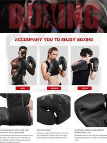 1 Pair Professional Training Boxing Gloves, Black PU Leather, Wrist Protection, Club Boxing Match Boxing Gloves, 12oz/14oz