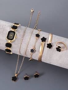 7 Stücke/Set Würfel Uhr & Armband Luxus Mode Schmuckset für Frauen - Schwarz - Übersicht 8