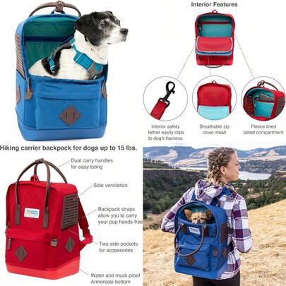 New Kurgo Nomad Dog Carrier Backpack Backpack For Small Dogs And Cats Ideal For Hiking Or Travel Waterproof Bottom Dual Carry Handles Blue