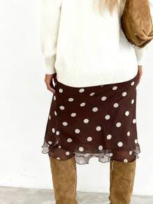 Women's High-Waist A-Line Midi Skirt With Flattering Pleats And Front Seam Detail, Lightweight Flowing Fabric, Elastic Back Waistband And Invisible Side Zip, Versatile Vintage-Inspired Casual Chic Skirt For Everyday, Office And Date Night Casual Midi Skirt Elegant Dot Print Slim Fit Knee Length Skirt For Party Work Daily Wear - Màu Khaki - Xem 6