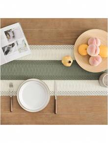 Boho Style Table Runner, Home Decor, Farmhouse Rustic Table Runner, Cream And Brown Tassel Woven Table Runner, Suitable For Boho Restaurant, Bedroom Decor, Rustic Bridal Shower