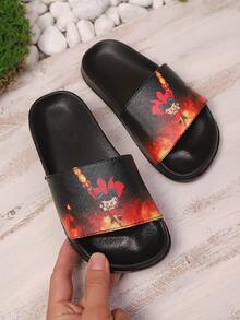 Kids Soft Foam Slippers, Lightweight Anti-Slip Comfortable, Cute Cartoon Beach Sandals. Breathable Casual, Boys & Girls Slides - black red - View 5