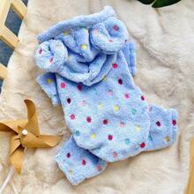 1 Stück Korallsamt Kaninchen Ohr Polka Punkt Jumpsuit mit vier Ecken, sehr weich und geeignet für Haustiere wie Katzen und Hunde zum Tragen zuhause im Herbst und Winter - Violett - Übersicht 5