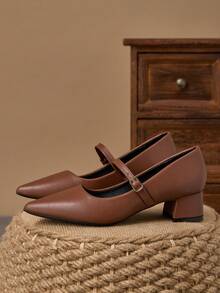 MonaNise Retro Mary Jane Pumps, Pointed Toe Slip-On Casual Shoes, Versatile High-End Comfortable Shoes For Travel, Shopping, Outdoor, Coffee Color - 棕色 - 查看 5