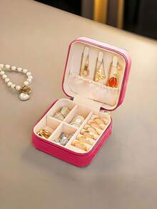 1 Pc, Medium Jewelry Storage Box, Portable Zipper Travel Jewelry Storage Box, Gift Box For Women, Multifunctional Jewelry Display Stand For Rings, Pendants, Earrings, Necklaces, Etc. - Suitable Gift Boxes For Girls And Women, Halloween Gift Boxes, Christmas Gift Boxes.