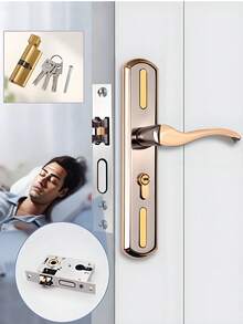 1 Set Adjustable Wooden Door Lock, Universal Home Use Bedroom Door Handle, Indoor Room Door Lock Hardware, Adjustable Lever Handle, No Drilling Required - Multicolor - View 11