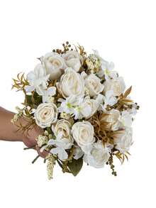 1/80 Bundle 12.2 Inch Artificial Peony Flower Bouquet, Mixed With Daisy & Rose, Bridal Bouquet, Wedding Decor, DIY Wreath Material, Birthday Party Decor, Home Vase, Outdoor Garden, Home Decor, Birthday Gift - White - View 3