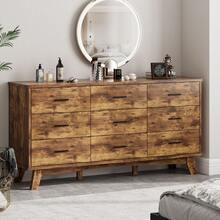 Dresser For Bedroom, 9 Drawer Wide Modern Chest Of Drawers With X-Shaped Sturdy Base, Wood Double Dresser Closet Clothes Storage Organizer, Wooden Dresser TV Stand For Living Room, Hallway - màu nâu - Xem 3