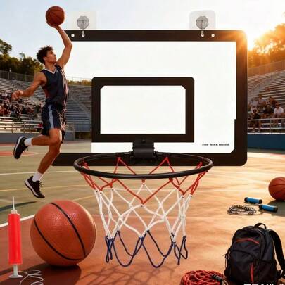 Adjustable Foldable Basketball Hoop - Portable Design, Easy Installation Without Drilling, Includes Basketball And Air Pump, Ideal Set For Indoor Home Games