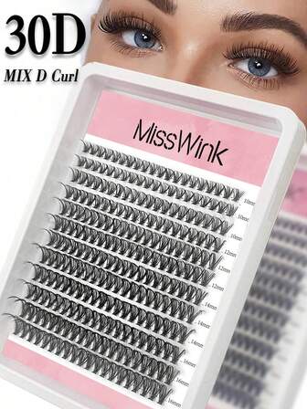 Miss Wink 30D böjda mjuka naturliga lösögonfransar, 10-16 mm blandade, 0,07 mm D-böjning, 12 rader 240 stycken, vattentätt minkhår 3D exakt passform, lämplig för daglig makeup, lätt och bärbar, användbar för vardagsliv, fester och olika tillfällen