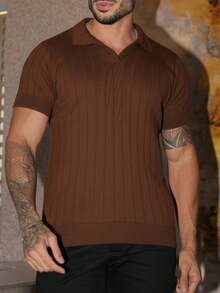 Men's Chic Lightweight Textured Knit Sweater Shirt, High Quality, Perfect For Autumn And Winter, Father's Day. - 鏽棕色 - 查看 2
