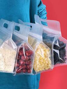 10pcs Self-Standing Self-Sealing Transparent Snack & Dried Fruit Preservation Ziplock Bags