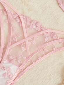 ROMWE Kawaii Sexigt set med hjärtbroderi i mesh för kvinnor - Rosa - Visa 2