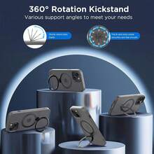 Magnetic Case For For IPhone 15 6.1 Inch With 360 Rotatable Ring Stand, Compatible With Mag Car Phone Mount, For IPhone 15 Cases Cover Phone Holder For Desk Meeting/Videos,6.1inch(ForFor IPhone15),LightGray - Lightgray - View 4